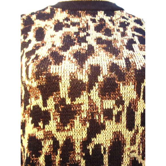 VINTAGE holiday Christmas GOLD SPARKLE GLITTER spotted LEOPARD long SWEATER sz M - Picture 3 of 7